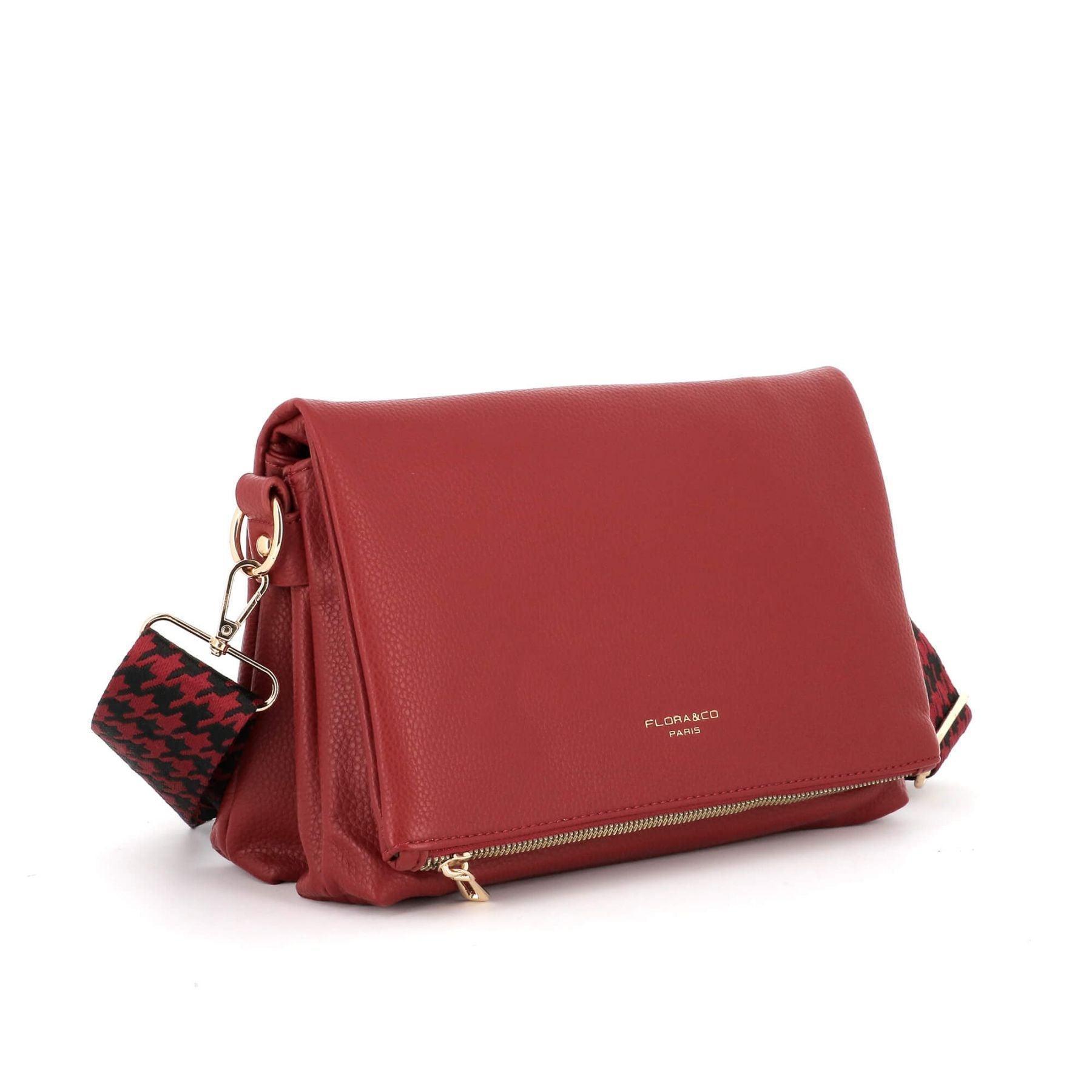 Flora & co sac double bandoulières rabat magnétique multipoches Rouge Foncé