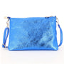 Made in Italy Pochette bandoulière cuir véritable irisé avec lanière Bleu