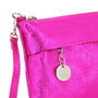 Made in Italy Pochette bandoulière cuir véritable irisé avec lanière Fushia