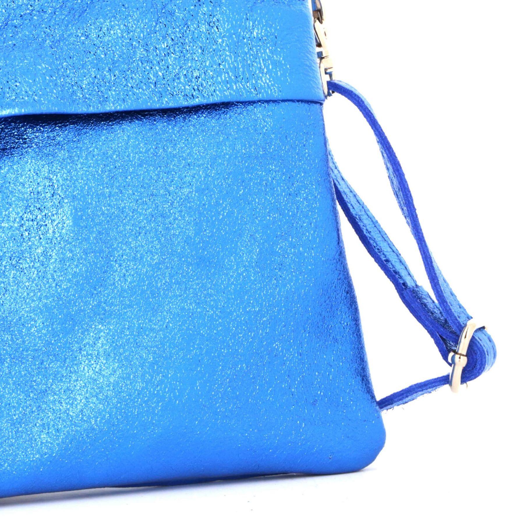 Made in Italy Pochette bandoulière cuir véritable irisé avec lanière Bleu