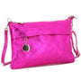 Made in Italy Pochette bandoulière cuir véritable irisé avec lanière Fushia