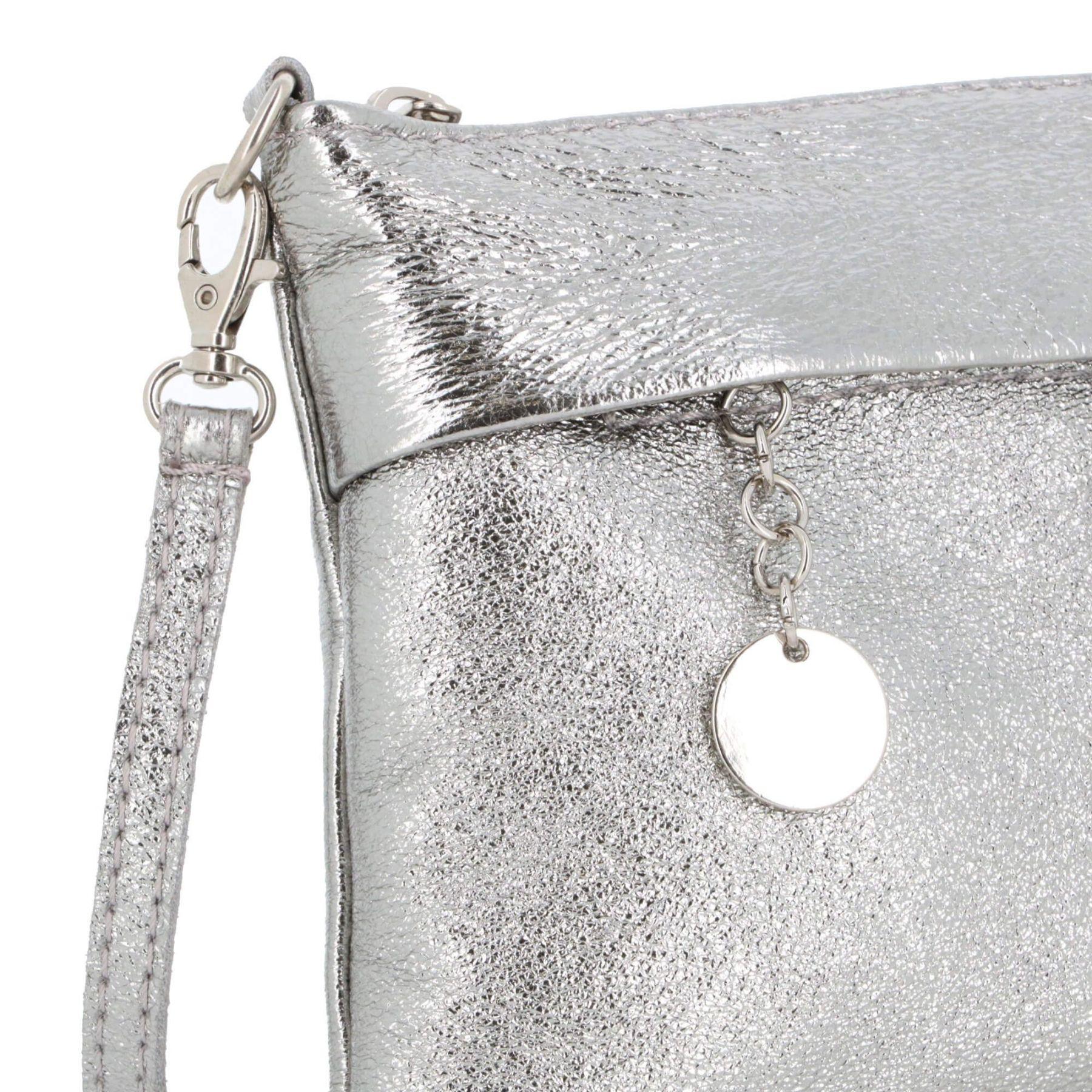 Made in Italy Pochette bandoulière cuir véritable irisé avec lanière Argent