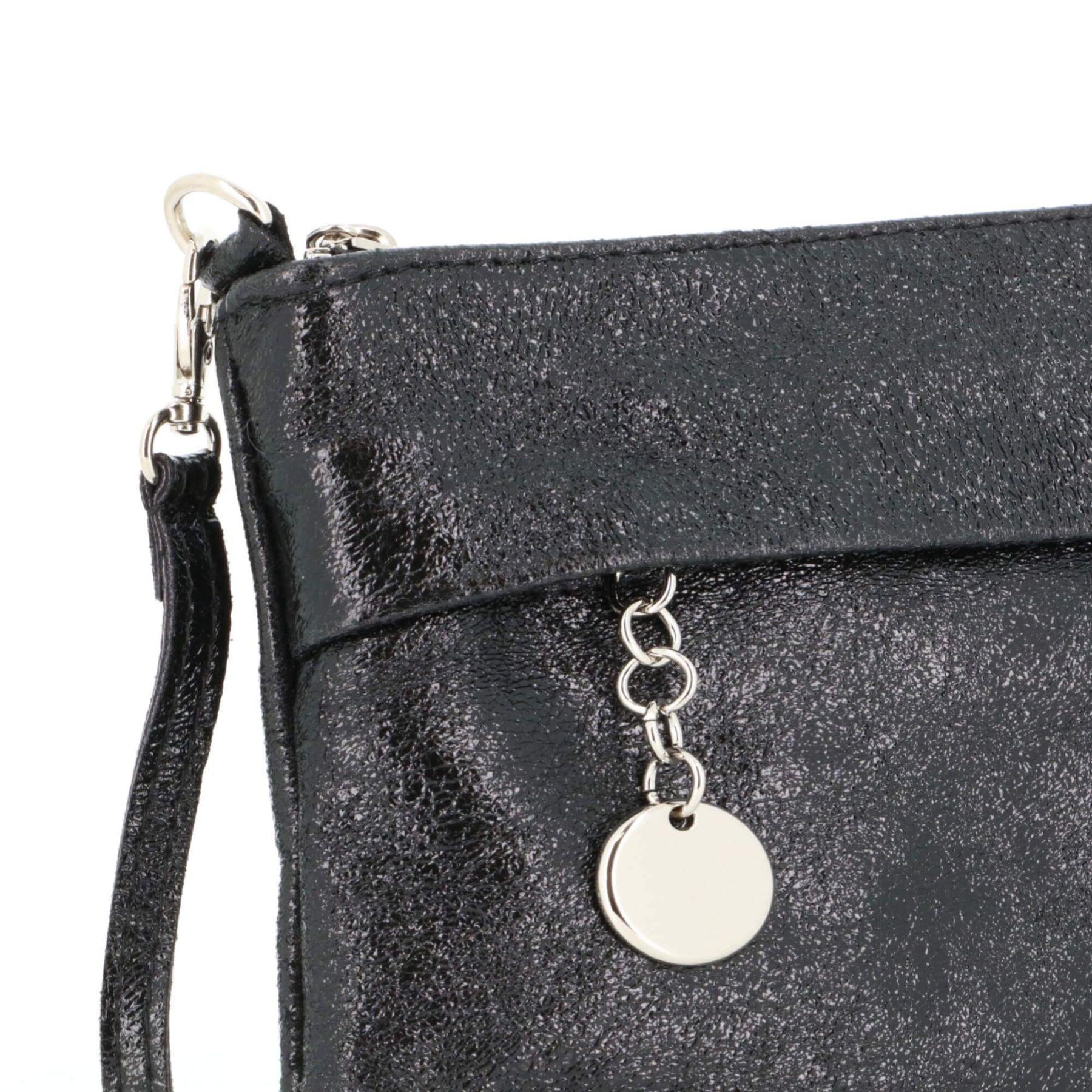 Made in Italy Pochette bandoulière cuir véritable irisé avec lanière Noir