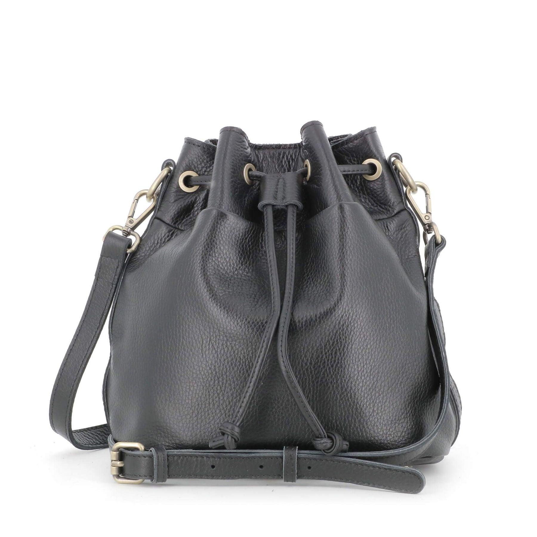 Made in Italy sac seau à bandoulière femme cuir véritable Noir