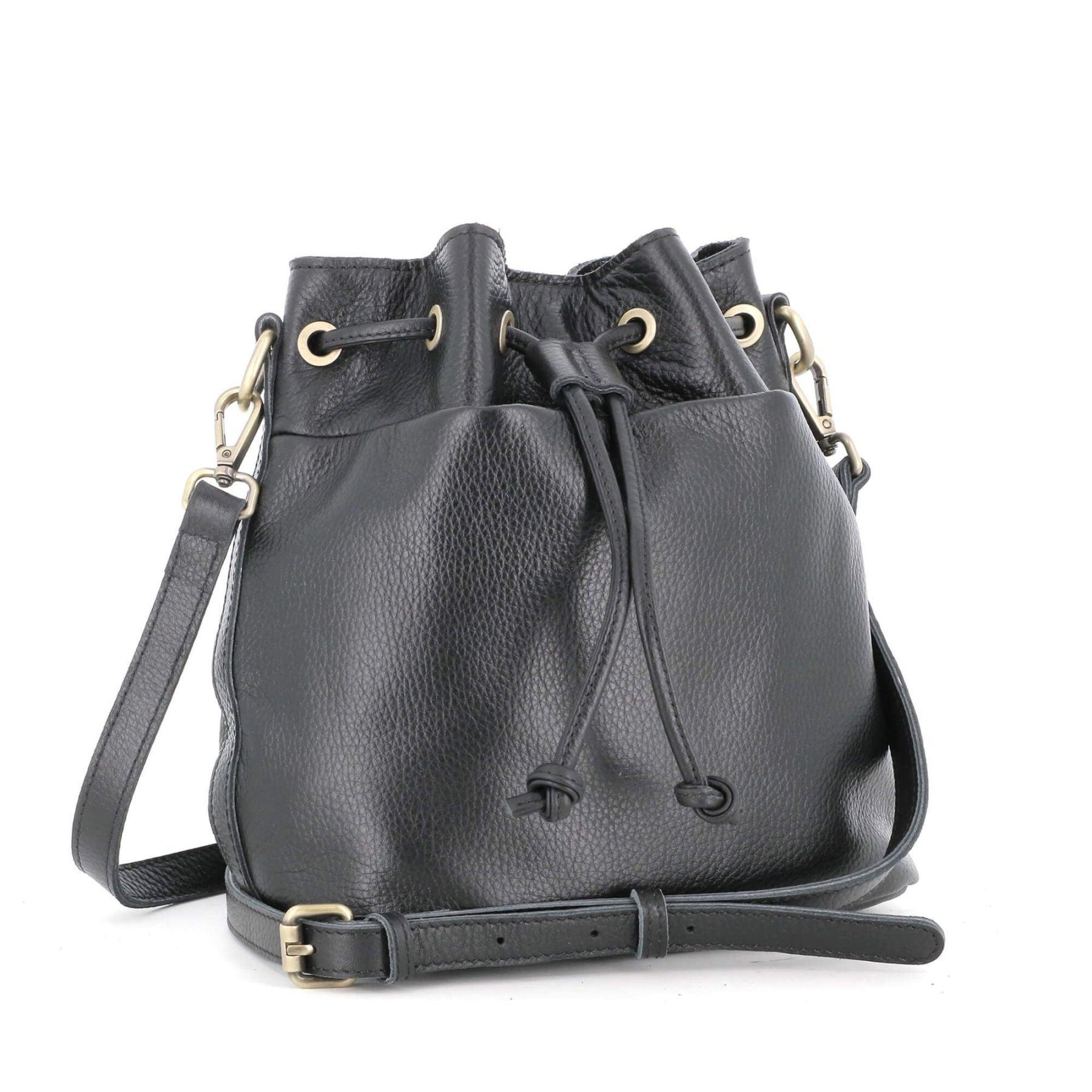 Made in Italy sac seau à bandoulière femme cuir véritable Noir