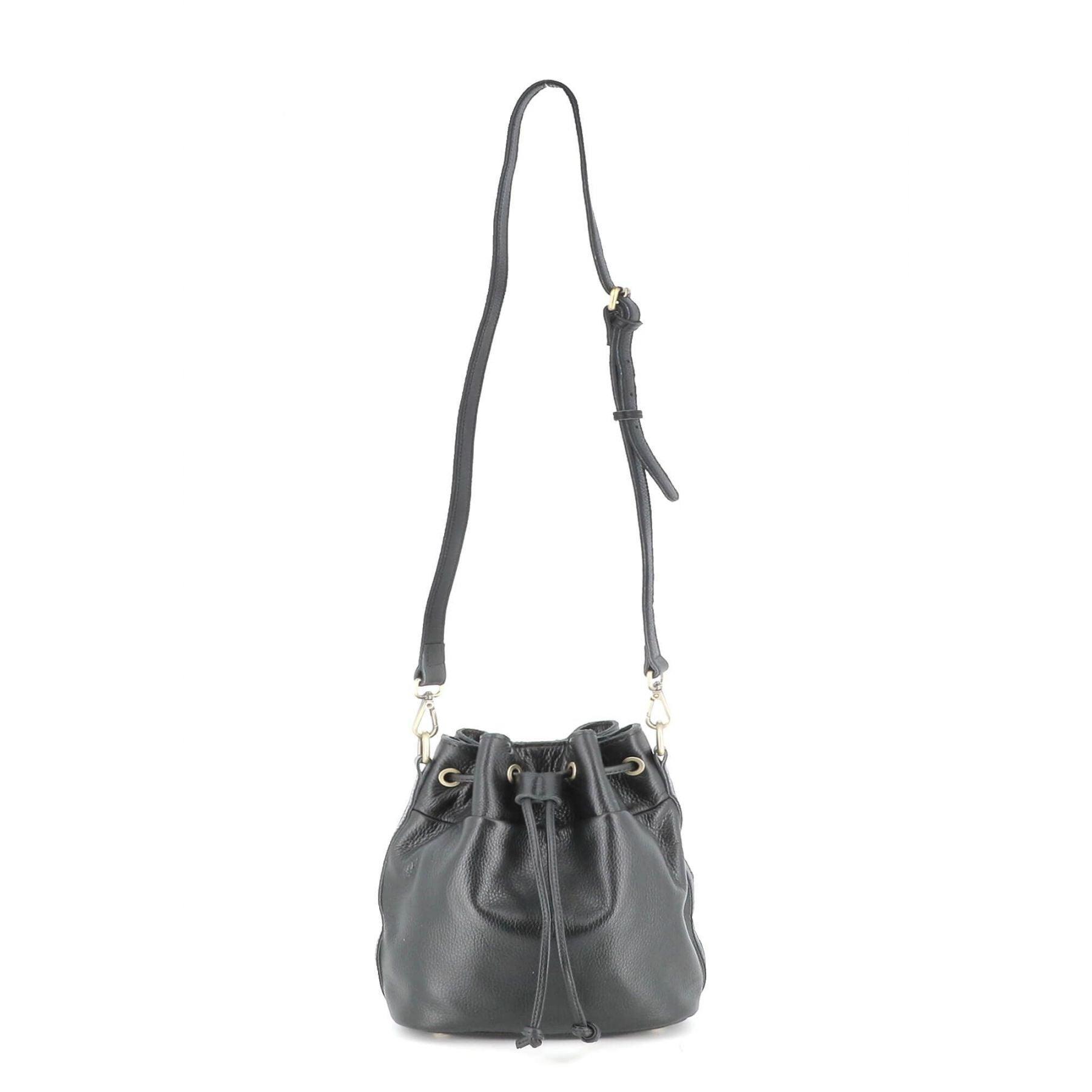 Made in Italy sac seau à bandoulière femme cuir véritable Noir