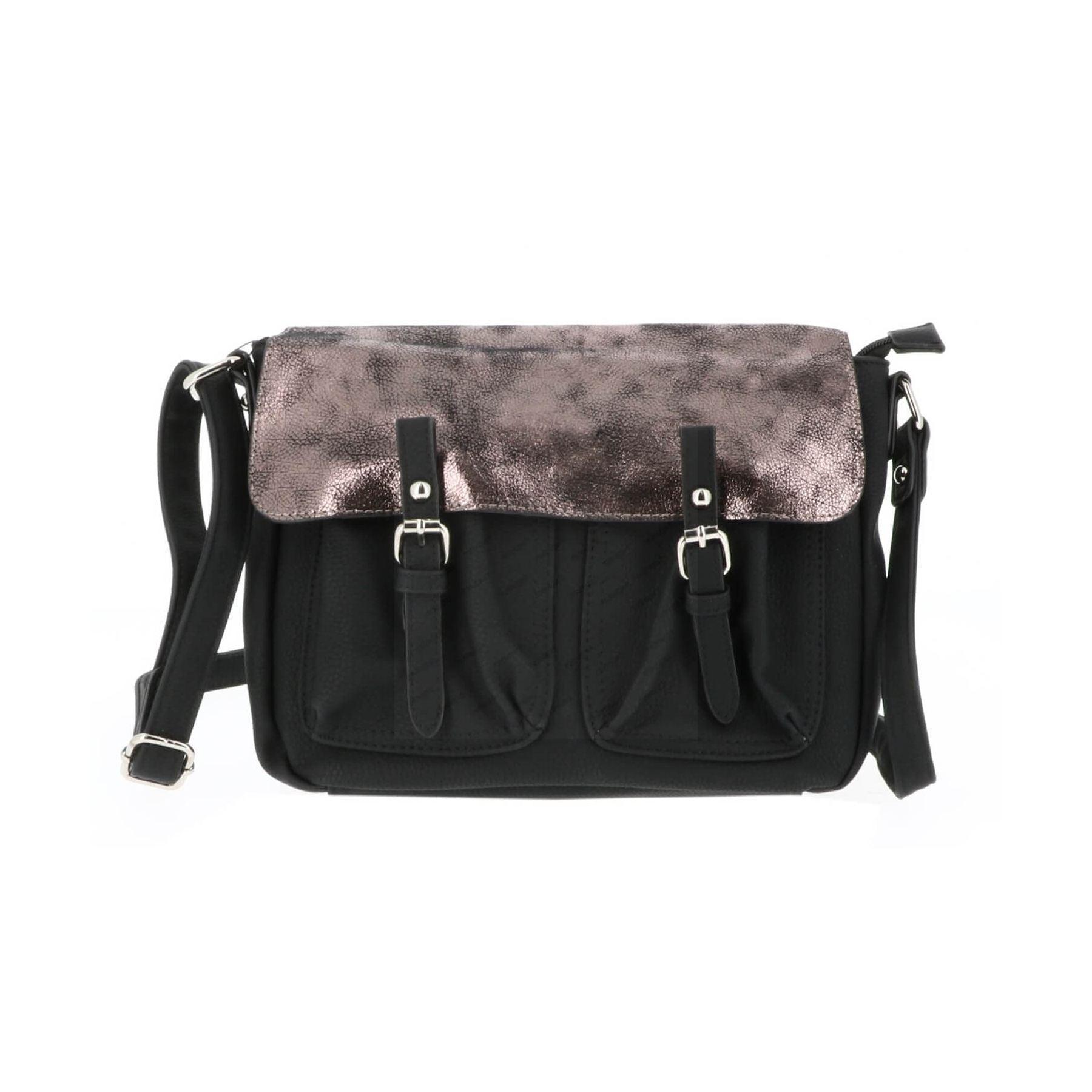 Flora & co Sac à bandoulière cartable multipoche bimatière Noir