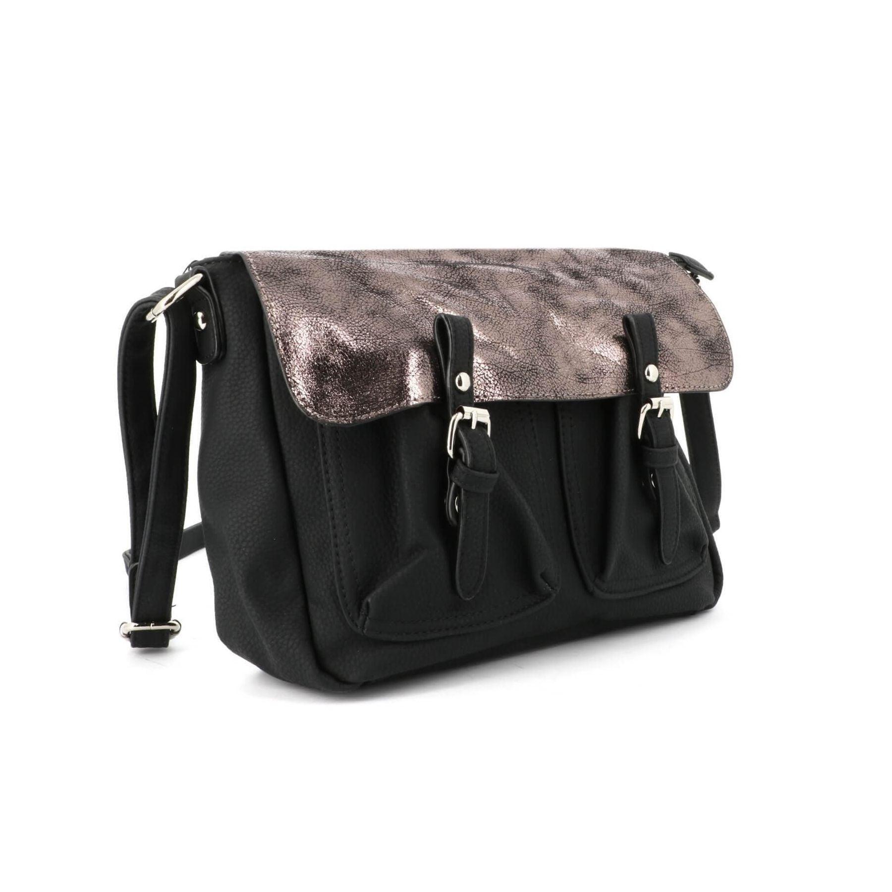 Flora & co Sac à bandoulière cartable multipoche bimatière Noir